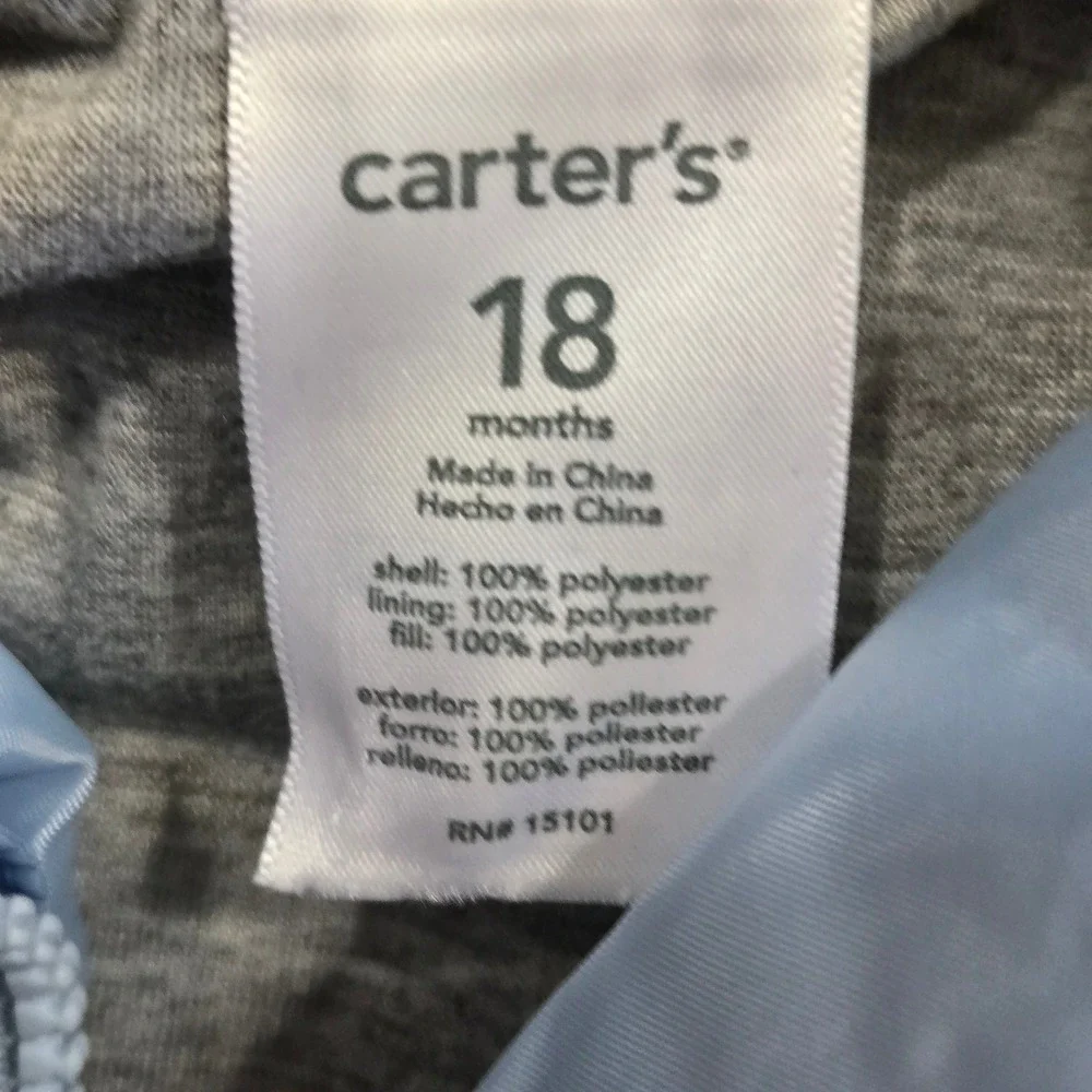 Carters Baby Boy 18 Months Blue Grey Hooded Puffer Pram Suit Snowsuit RN15101